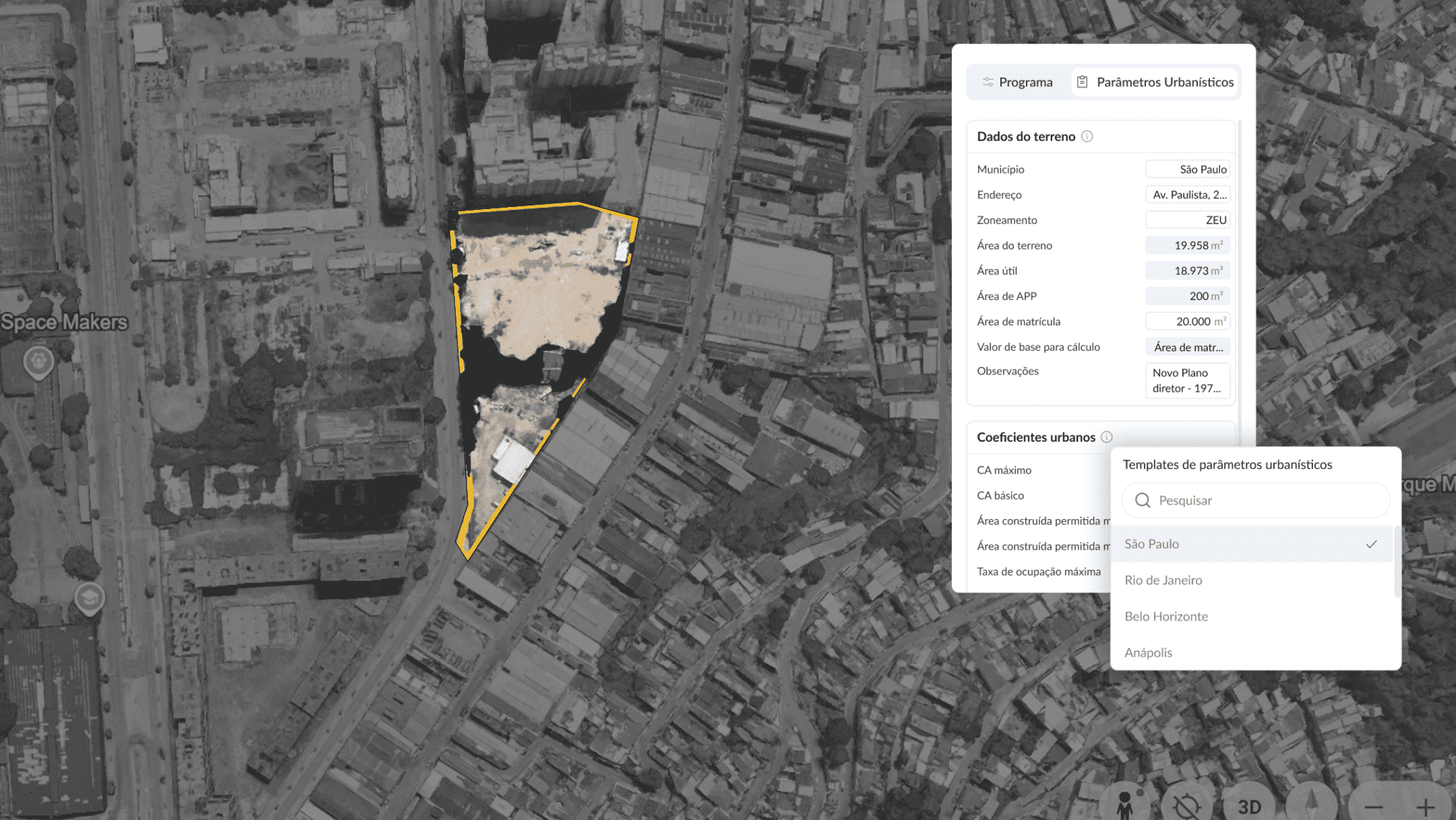Plataforma Arqgen mostrando o fluxo de importação de terreno para estudo de viabilidade